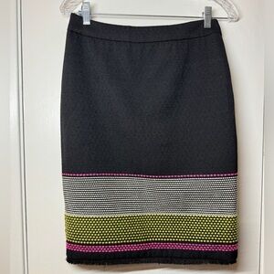 Trina Turk Pencil A Line Textured Cotton Wool Blend Black Pink Striped Skirt 2